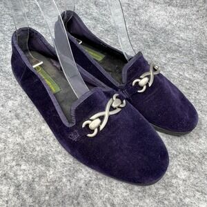 VTG 90s Purple Velvet Loafer Shoes Womens Sz 7‎ Slip On Old Money Horse Bit Lux